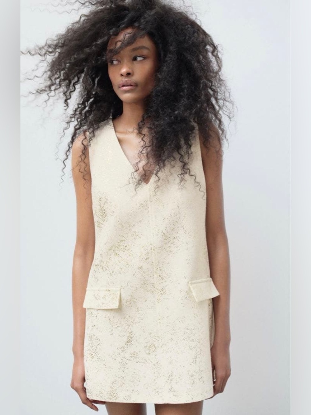 Zara Cream Textured Sleeveless Shift Dress
